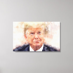 Impressão Em Tela Donald Trump sorridente retrato aquarela