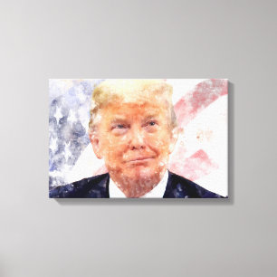 Impressão Em Tela Donald Trump sorrindo com a bandeira americana