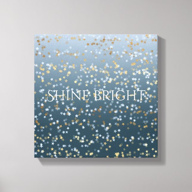 Impressão Em Tela Dourado Branco Azul Estrelas Brilhante (Frente)