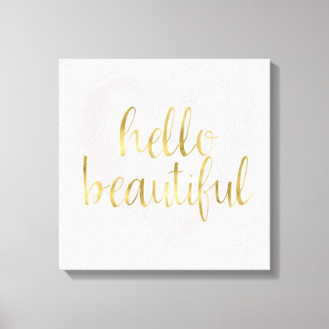 Impressão Em Tela Dourado Cor de Água Rosa Coração Alô Bonito (Frente)