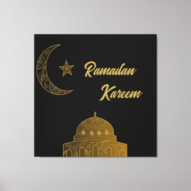 Impressão Em Tela Dourado e negro feliz Ramadan Kareem 2024 (Frente)
