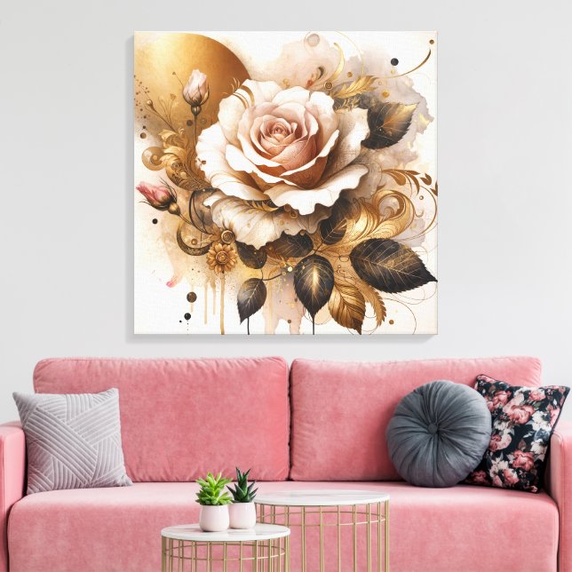 Impressão Em Tela Dourado e Rosa de caxemira (Insitu(Sala de estar))
