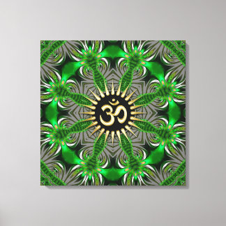 Impressão Em Tela Dourado Orgânico Verde Sinal de Om Mandala Nova Ca