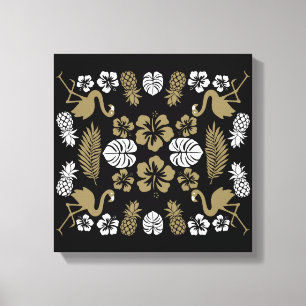 Impressão Em Tela Dourado padrão tropical floral