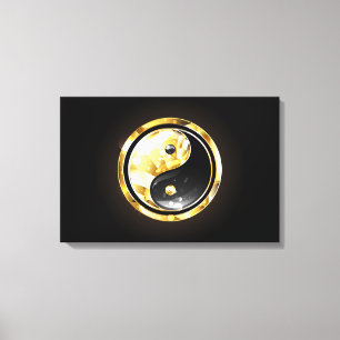 Impressão Em Tela Dourado Yin Yang a preto