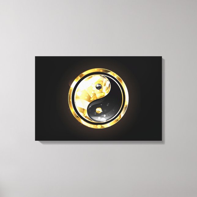 Impressão Em Tela Dourado Yin Yang a preto (Frente)