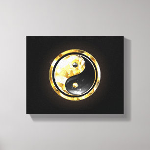 Impressão Em Tela Dourado Yin Yang a preto