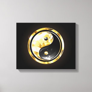 Impressão Em Tela Dourado Yin Yang a preto
