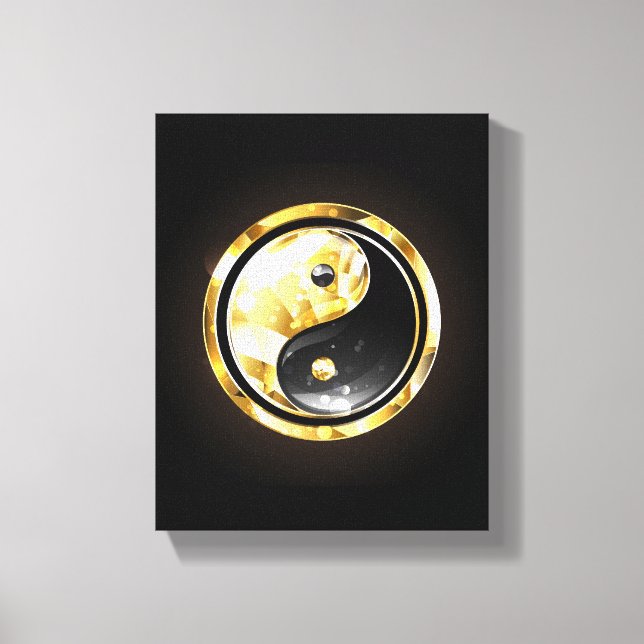 Impressão Em Tela Dourado Yin Yang a preto (Frente)