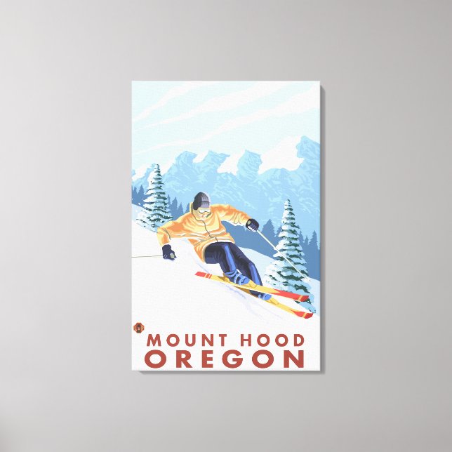Impressão Em Tela Downhill Snow Skier - Monte Hood, Oregon (Frente)