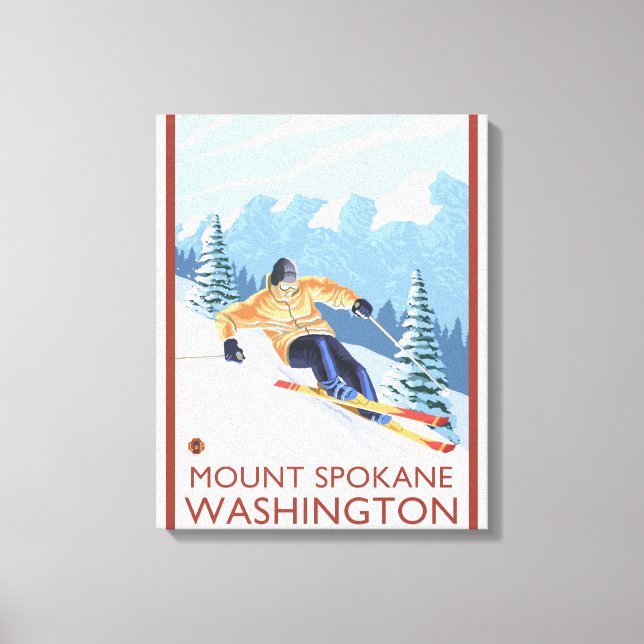 Impressão Em Tela Downhill Snow Skier - Monte Spokane, (Frente)