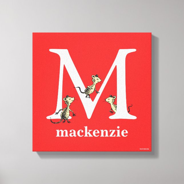 Impressão Em Tela Dr. Seuss ABC: Carta M - Branco | Adicione seu nom (Frente)