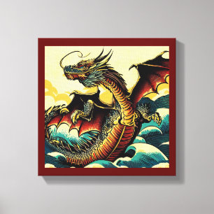 Impressão Em Tela Dragão Europeu de Fantasia - Xilogravura 2