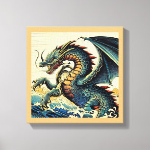 Impressão Em Tela Dragão Europeu de Fantasia - Xilogravura 4