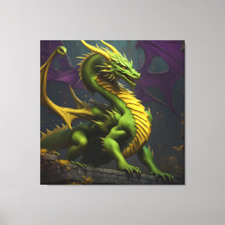 Impressão Em Tela Dragão Verde e Amarelo