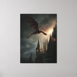 Impressão Em Tela Dragão Vermelho Sobre Castelo Gótico
