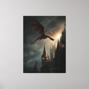 Impressão Em Tela Dragão Vermelho Sobre Castelo Gótico