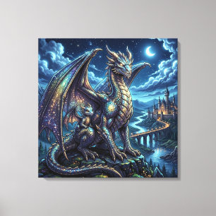 Impressão Em Tela Dragões Pai e Filho Celestiais ao Luar