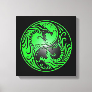 Impressão Em Tela Dragões, verde e preto de Yin Yang