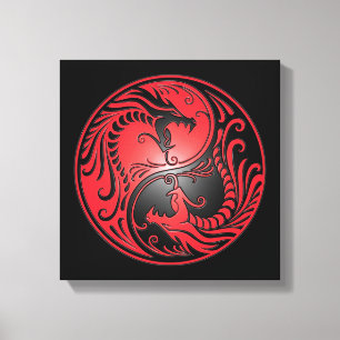 Impressão Em Tela Dragões, vermelho e preto de Yin Yang