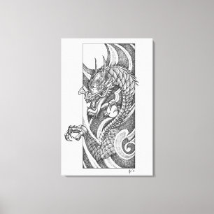 Impressão Em Tela Dragon Dotwork Ryu