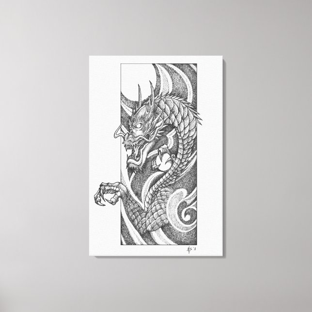 Impressão Em Tela Dragon Dotwork Ryu (Frente)