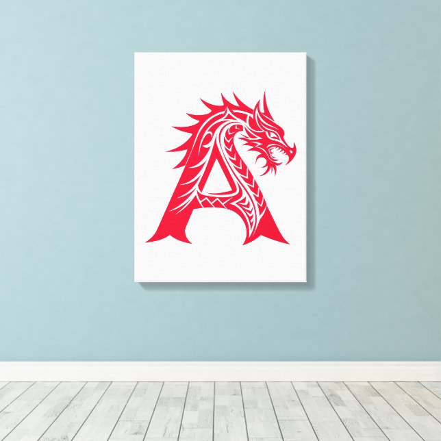 Impressão Em Tela Dragon Styled Letter A, Dragon Alphabet, Monogram (Insitu(piso de madeira))