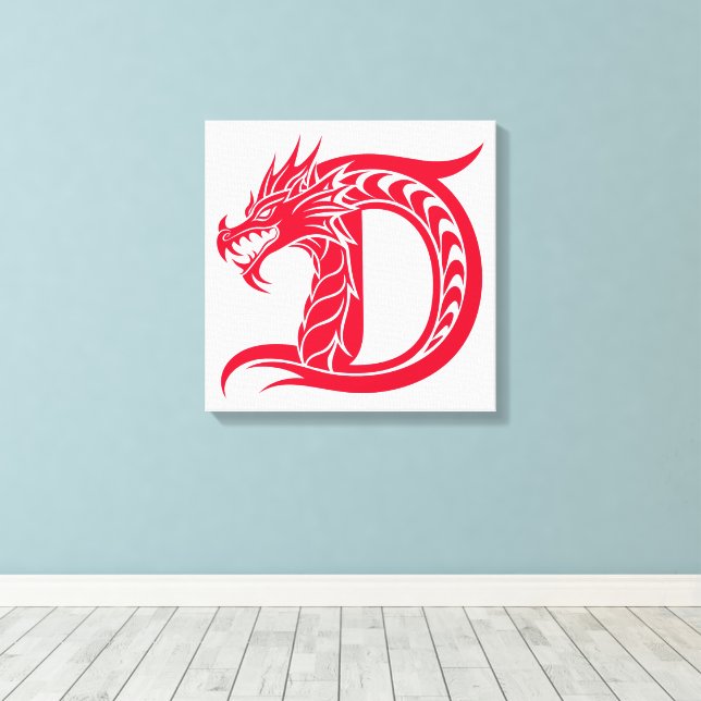 Impressão Em Tela Dragon Styled Letter D, Dragon Alphabet, Monogram (Insitu(piso de madeira))