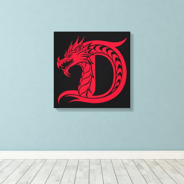 Impressão Em Tela Dragon Styled Letter D, Dragon Alphabet, Monogram (Insitu(piso de madeira))
