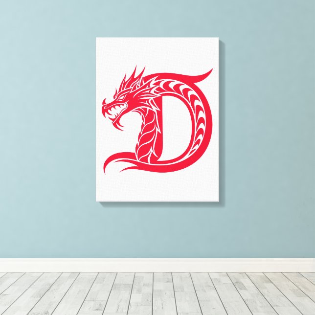 Impressão Em Tela Dragon Styled Letter D, Dragon Alphabet, Monogram (Insitu(piso de madeira))