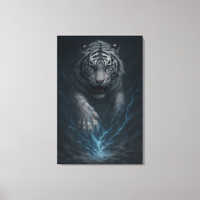 Impressão Em Tela Dragon vs White Tiger – Mystical Fantasy Wall Art  (Frente)