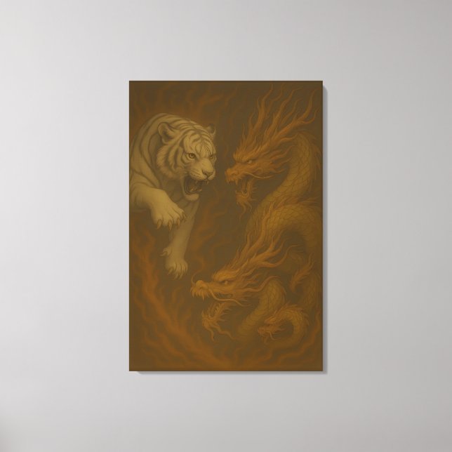 Impressão Em Tela Dragon vs White Tiger – Mystical Fantasy Wall Art  (Frente)