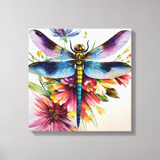 Impressão Em Tela Dragonfly Floral Multicolor Art (Frente)