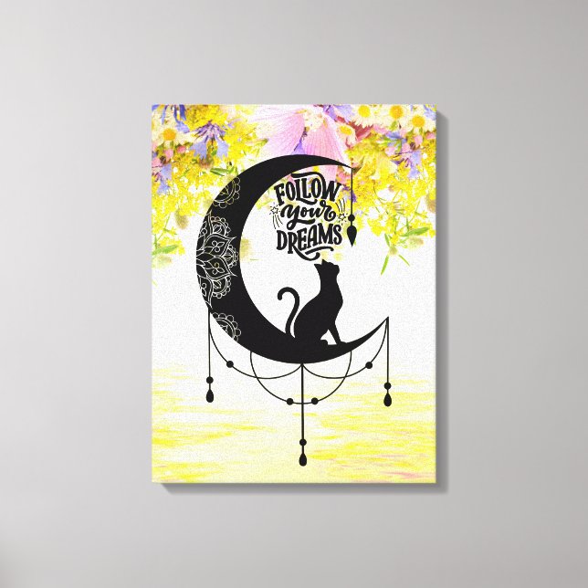 Impressão Em Tela Dreamcatcher com gato | Siga os seus sonhos (Frente)