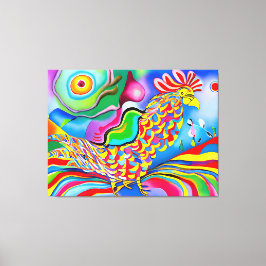 Impressão Em Tela "Dreamscape Bird" Um cockerel surreal colorido