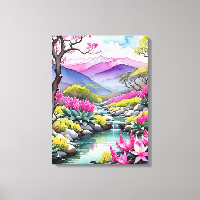 Impressão Em Tela Dreamy Floral Mountain Landscape (Frente)