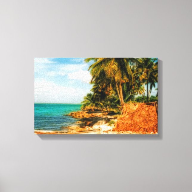 Impressão Em Tela Dreamy Tropical Beach com Rowboat (Frente)