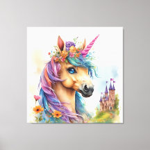 Dreamy Unicorn Watercolor com Castelo e Flores