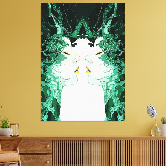 Impressão Em Tela Dualidade Etérea – Reflexo Surreal no Espelho (Insitu(Sala de estar))