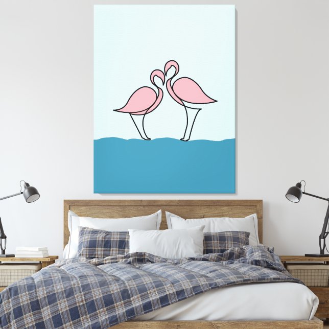 Impressão Em Tela Duas Flamingos Rosa no Desenho da Linha de Água (Insitu(Quarto))