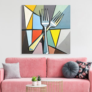 Impressão Em Tela Duas Garfos em Fundo Abstrato Colorido
