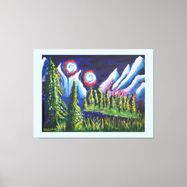 Impressão Em Tela Duas luas montanhas arte (Frente)