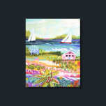 Impressão Em Tela Duas veleiras e algodão<br><div class="desc">Dois veleiros e algodão I por Karen Fields. Cena brilhante,  divertida com flores,  árvores,  um chalé e veleiros na água.</div>