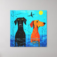 "Duo Aquático de Alegria" - Cães Coloridos Surreai