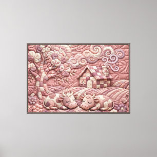 Impressão Em Tela Dusty Rose Antigo Quilted Vacas Patchwork Pastoral