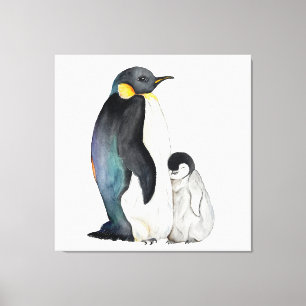 Impressão Em Tela É uma família de pinguins desenhando aquarela
