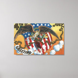 Impressão Em Tela Eagle Emblem Segurando Fireworks, Flag-Shield