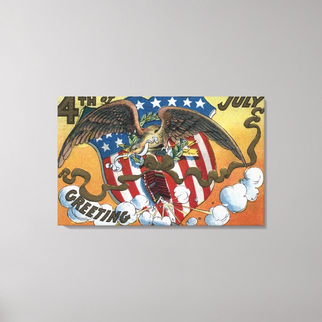 Impressão Em Tela Eagle Emblem Segurando Fireworks, Flag-Shield (Frente)