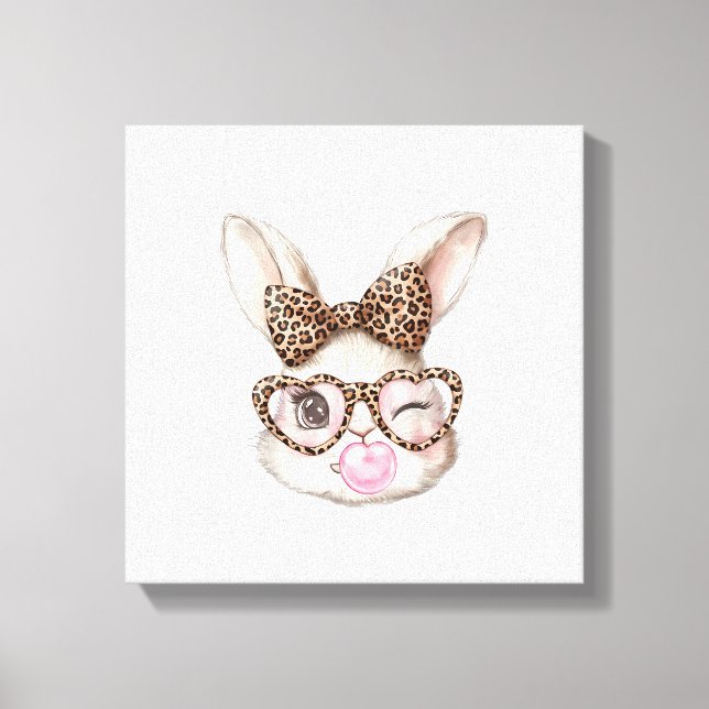 Impressão Em Tela Easter Bunny Cute Glasses Leopard Bunny Rabbit Eas (Frente)