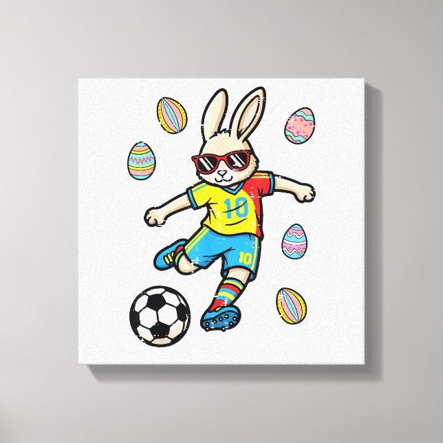Impressão Em Tela Easter Bunny Soccer Kick Rabbit Football Boys Kids (Frente)